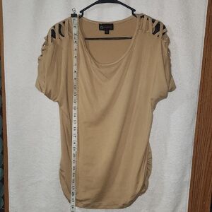 B Famous Tan Short Sleeve Women's Top